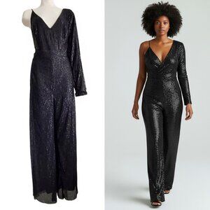 SHEIN Black One-Shoulder Sequin Jumpsuit